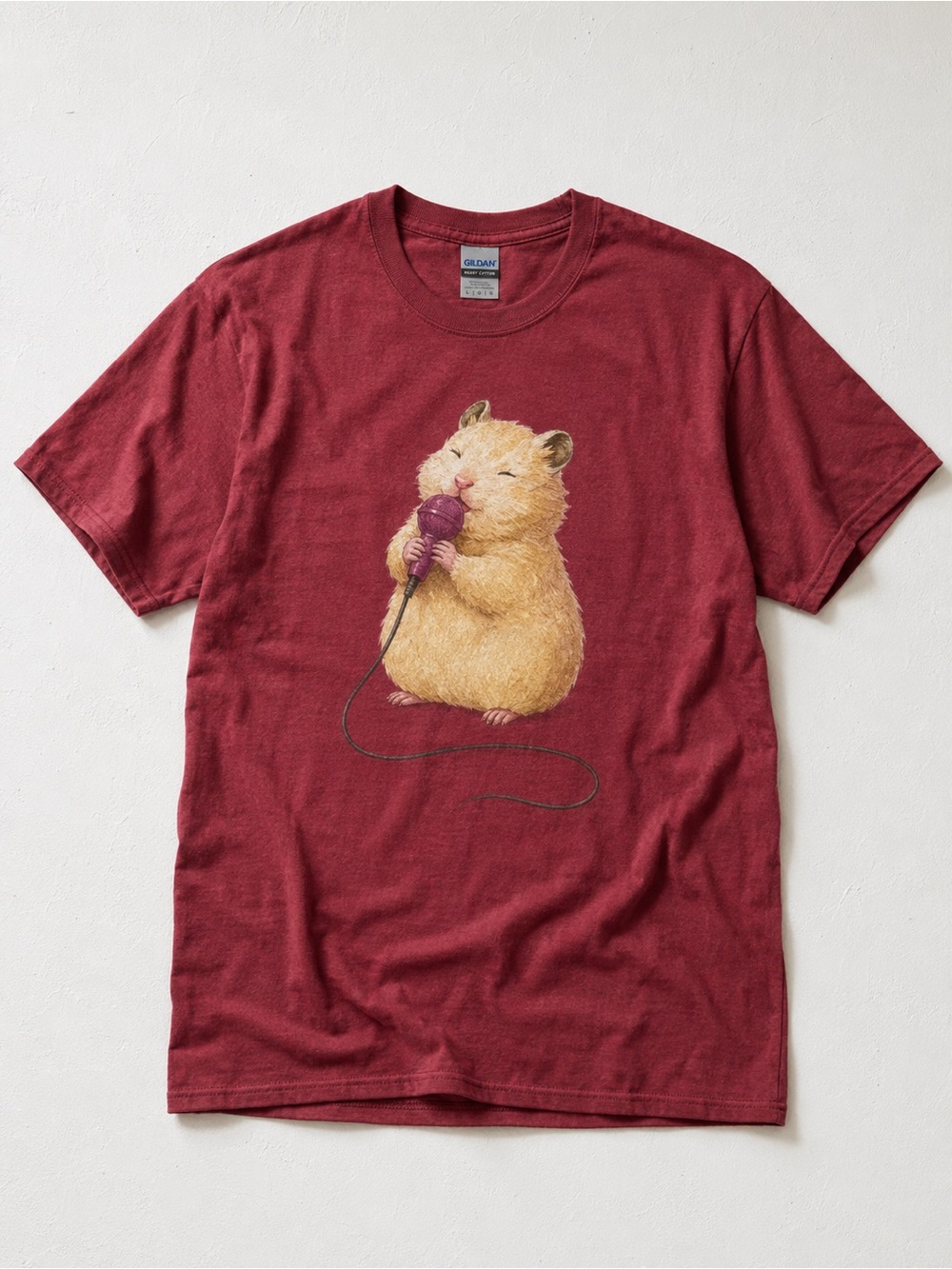 Gildan Maroon Hamster Graphic T-Shirt - Cute Singing Hamster UNISEX